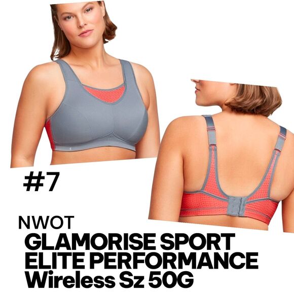 GLAMORISE SPORT ELITE Sz 50G NWOT MagicLift Orange Gray Sports Bra Wireless - Picture 12 of 12